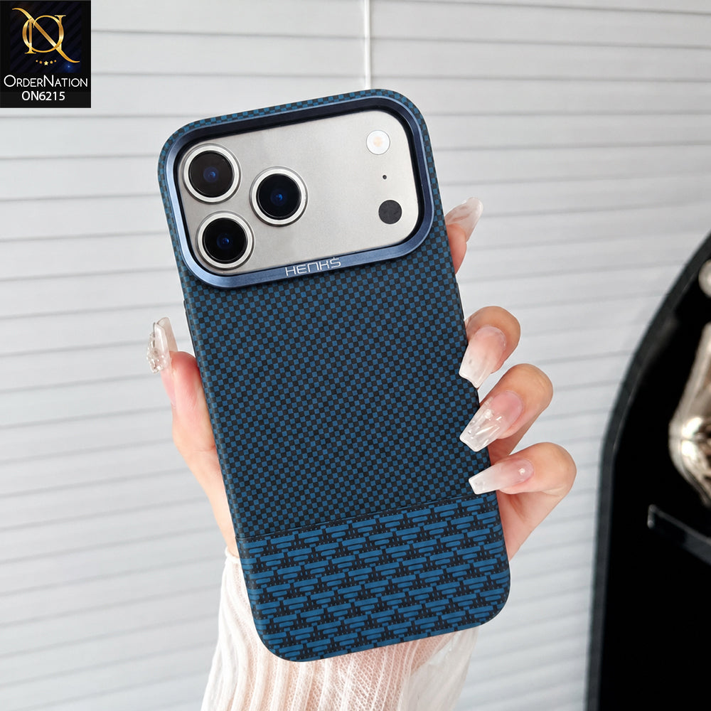 iPhone 17 Pro Max Cover - Blue - HENKS Carbon Fiber Texture Slim Back Cover Case with Camera Lens Protection