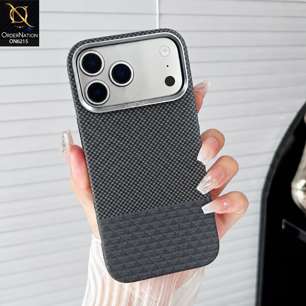 iPhone 17 Pro Max Cover - Gray - HENKS Carbon Fiber Texture Slim Back Cover Case with Camera Lens Protection