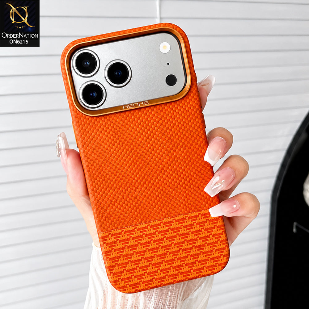 iPhone 17 Pro Max Cover - Orange - HENKS Carbon Fiber Texture Slim Back Cover Case with Camera Lens Protection