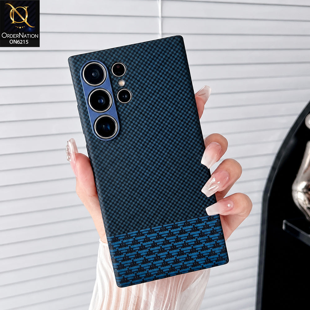 Samsung Galaxy S25 Ultra Cover - Blue - HENKS Carbon Fiber Texture Slim Back Cover Case with Camera Lens Protection