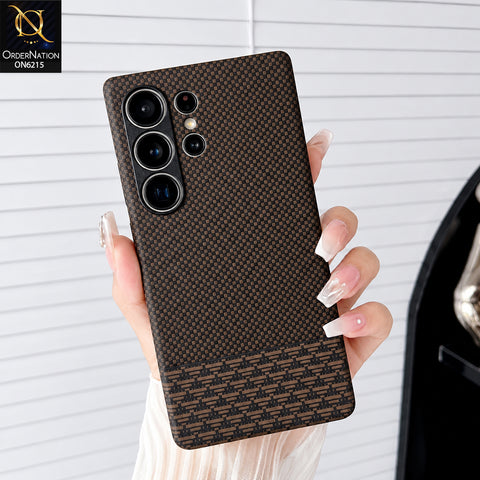 Samsung Galaxy S25 Ultra Cover - Brown - HENKS Carbon Fiber Texture Slim Back Cover Case with Camera Lens Protection