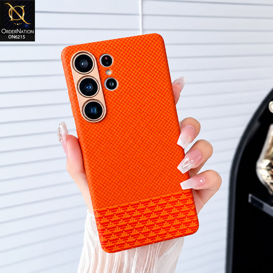 Samsung Galaxy S25 Ultra Cover - Orange - HENKS Carbon Fiber Texture Slim Back Cover Case with Camera Lens Protection