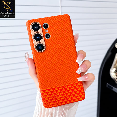 Samsung Galaxy S25 Ultra Cover - Orange - HENKS Carbon Fiber Texture Slim Back Cover Case with Camera Lens Protection