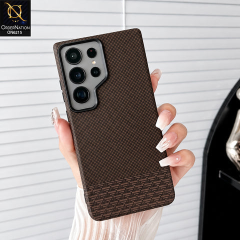 Samsung Galaxy S26 Ultra Cover - Brown - HENKS Carbon Fiber Texture Slim Back Cover Case with Camera Lens Protection