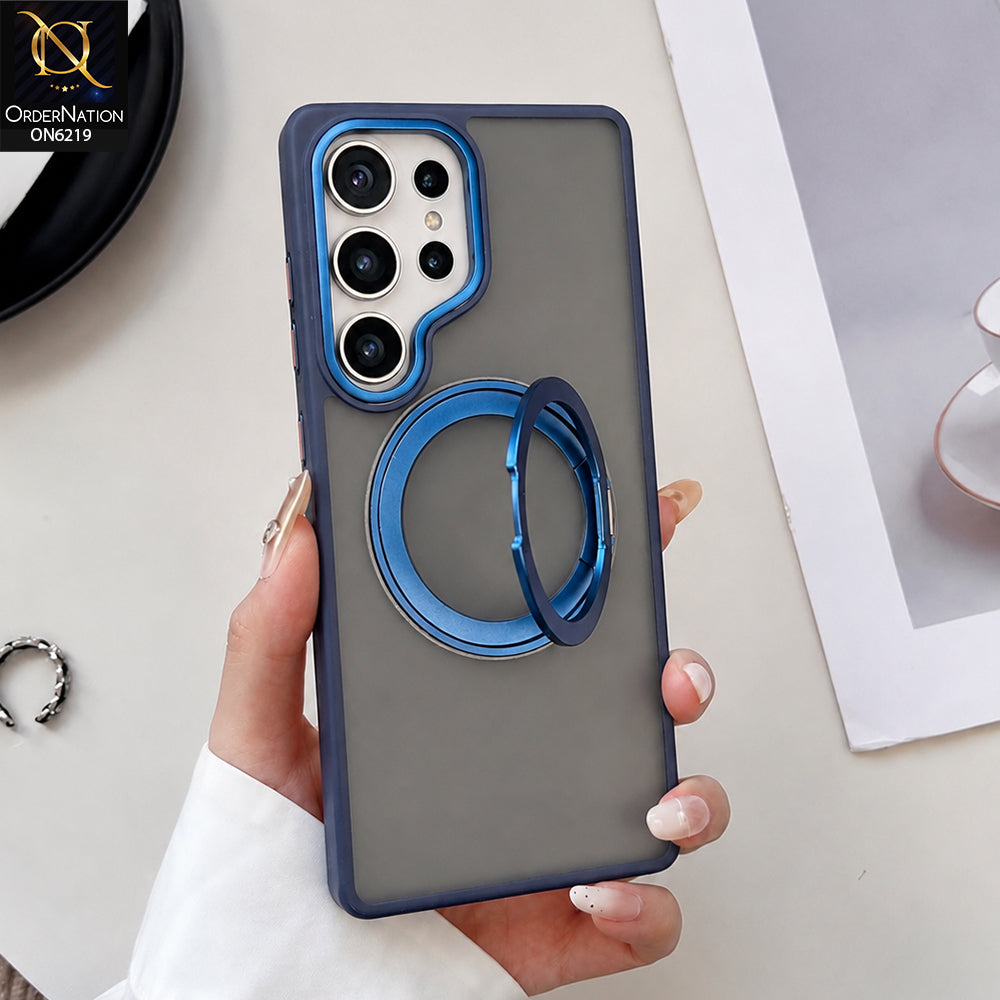 Samsung Galaxy S25 Ultra Cover - Blue - HENKS Matte Magnetic Case with Ring Kickstand