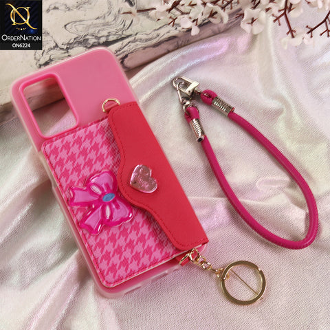 Oppo A36 Cover - Dark Pink - New & Luxury Elegant Phone Case with Wallet Pocket & Shoulder Strap