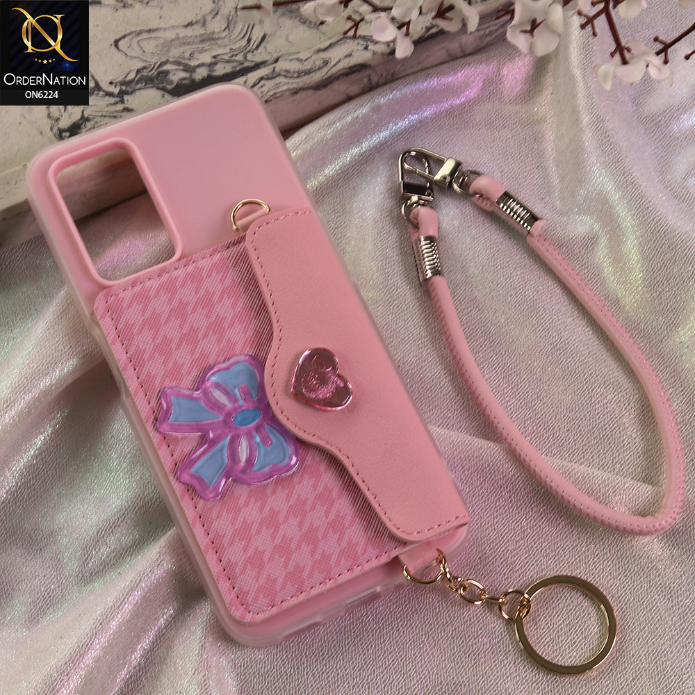 Oppo A36 Cover - Light Pink - New & Luxury Elegant Phone Case with Wallet Pocket & Shoulder Strap
