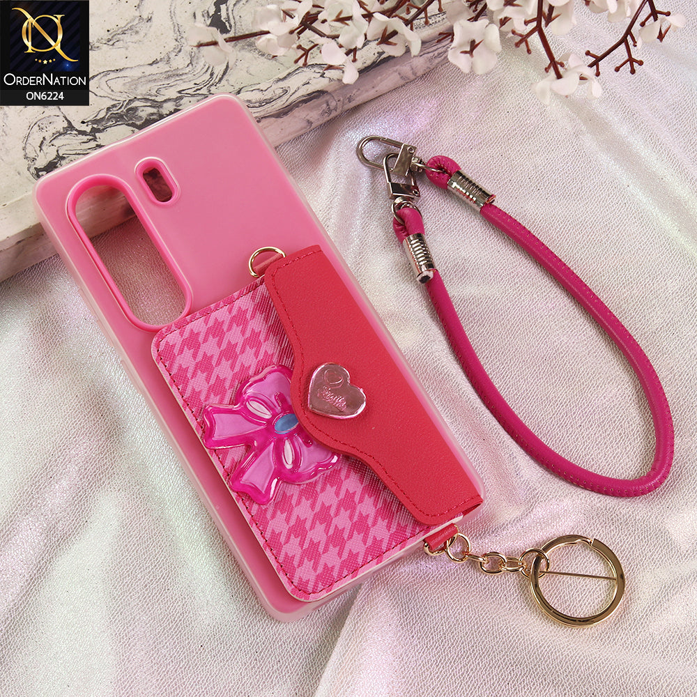 Tecno Camon 40 Pro Cover - Dark Pink - New & Luxury Elegant Phone Case with Wallet Pocket & Shoulder Strap