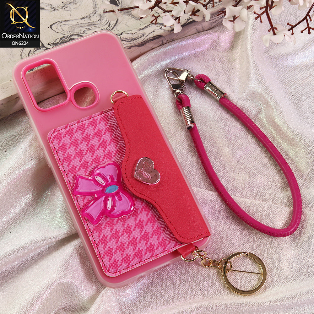 Infinix Hot 10 Play Cover - Dark Pink - New & Luxury Elegant Phone Case with Wallet Pocket & Shoulder Strap