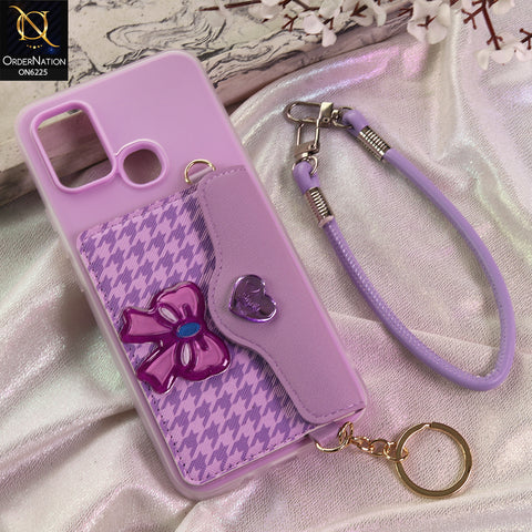 Infinix Hot 9 Play Cover - Purple - New & Luxury Elegant Phone Case with Wallet Pocket & Shoulder Strap