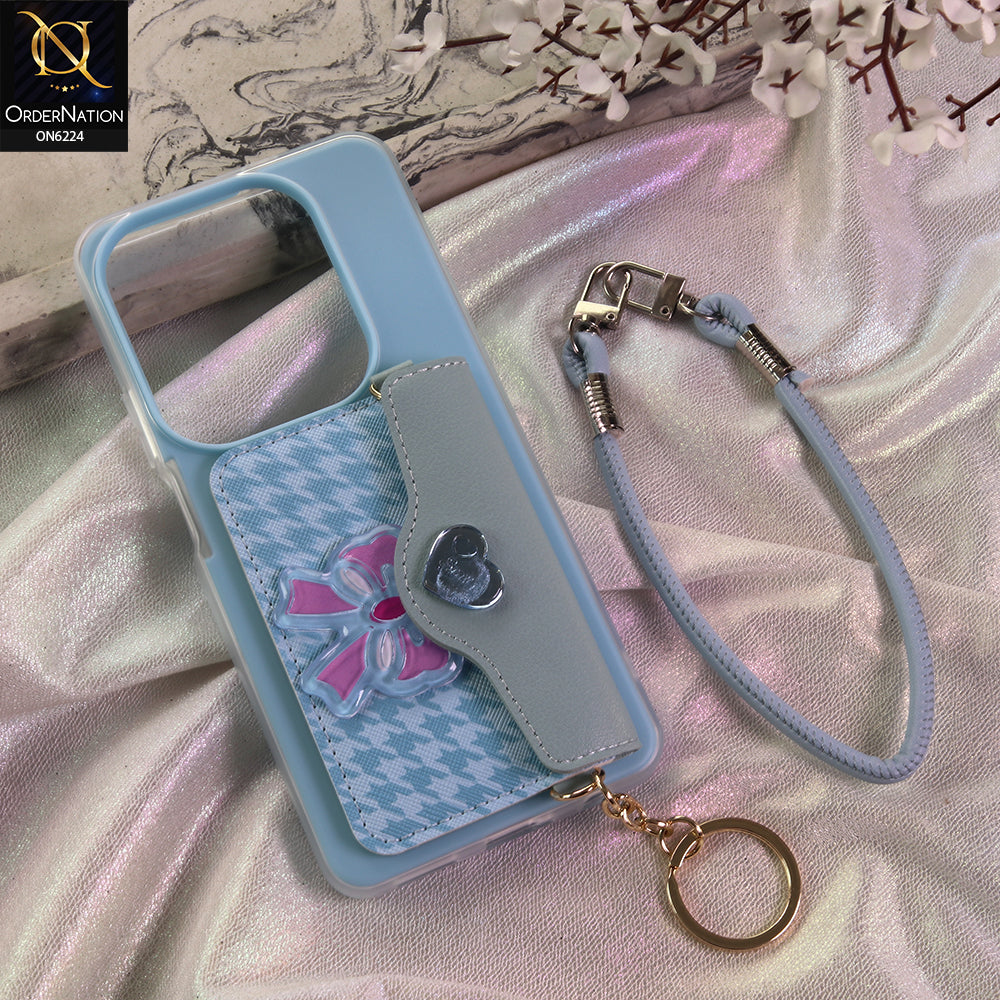 Infinix Hot 40 Cover - Blue - New & Luxury Elegant Phone Case with Wallet Pocket & Shoulder Strap