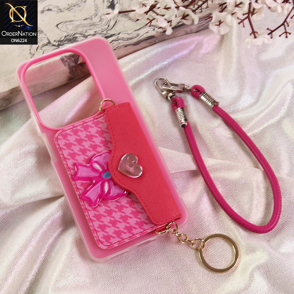 Infinix Hot 40 Cover - Dark Pink - New & Luxury Elegant Phone Case with Wallet Pocket & Shoulder Strap