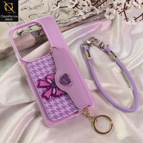 Infinix Hot 40 Pro Cover - Purple - New & Luxury Elegant Phone Case with Wallet Pocket & Shoulder Strap