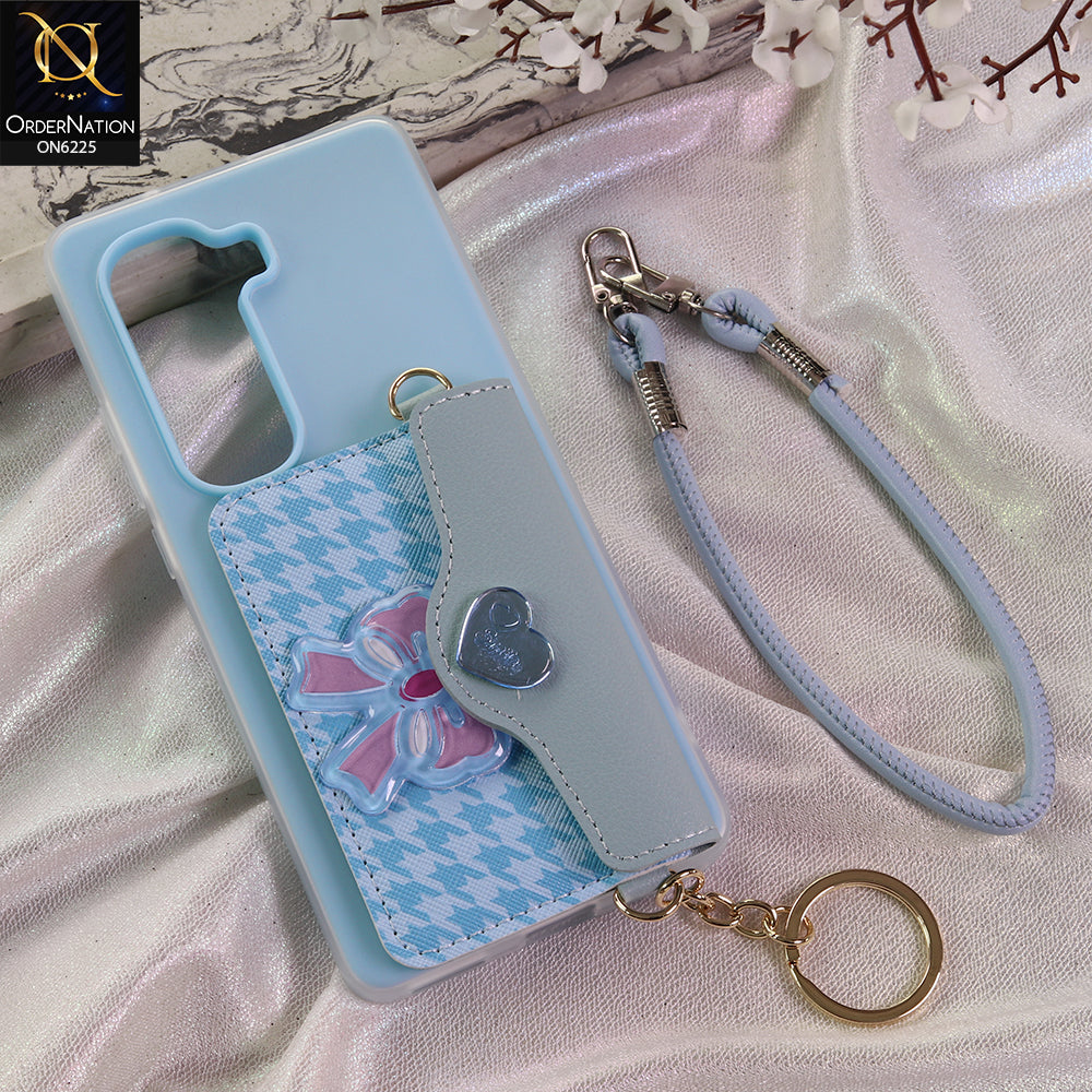 Infinix Hot 50 Pro Plus Cover - Blue - New & Luxury Elegant Phone Case with Wallet Pocket & Shoulder Strap