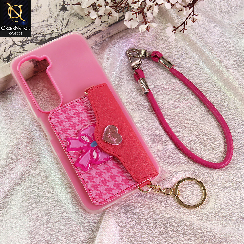 Infinix Hot 60 Pro Plus Cover - Dark Pink - New & Luxury Elegant Phone Case with Wallet Pocket & Shoulder Strap