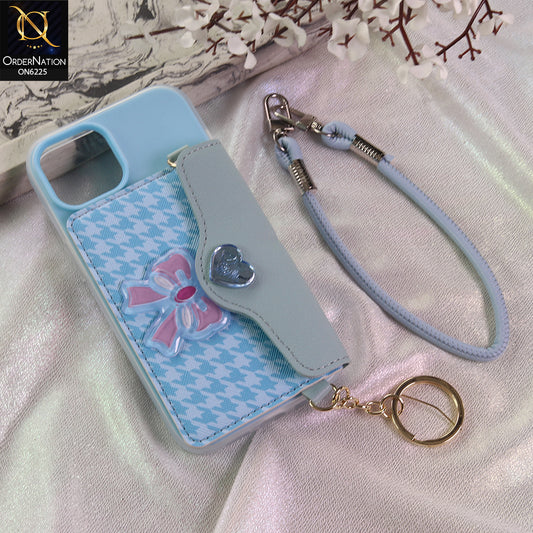 iPhone 14 Cover - Blue - New & Luxury Elegant Phone Case with Wallet Pocket & Shoulder Strap
