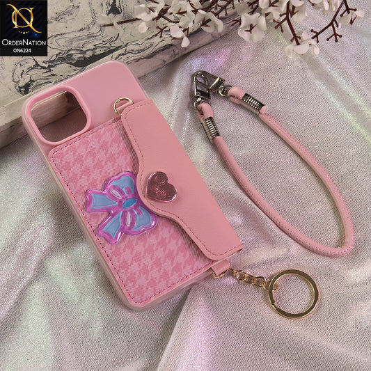 iPhone 14 Cover - Light Pink - New & Luxury Elegant Phone Case with Wallet Pocket & Shoulder Strap