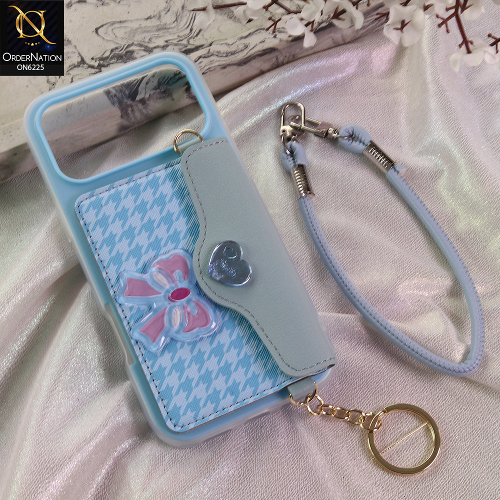 iPhone 17 Pro Max Cover - Blue - New & Luxury Elegant Phone Case with Wallet Pocket & Shoulder Strap