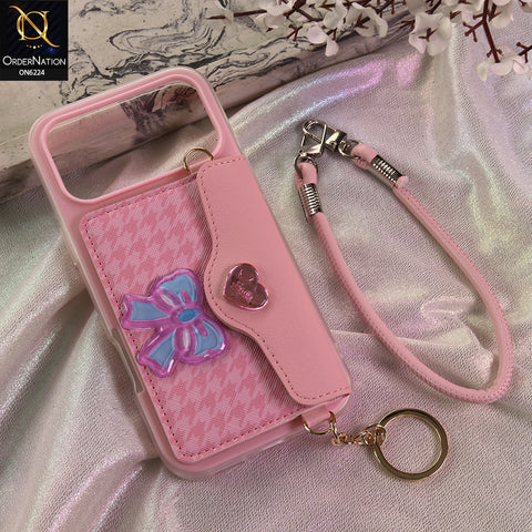 iPhone 17 Pro Max Cover - Light Pink - New & Luxury Elegant Phone Case with Wallet Pocket & Shoulder Strap