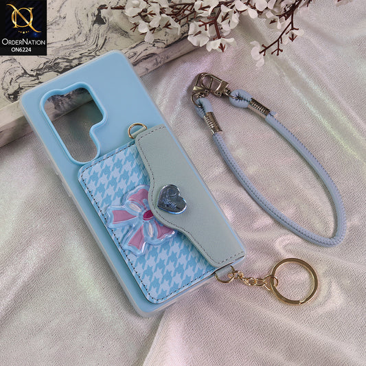 Samsung Galaxy S23 Ultra 5G Cover - Blue - New & Luxury Elegant Phone Case with Wallet Pocket & Shoulder Strap