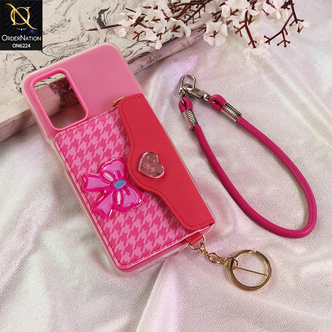 Oppo A54 4G Cover - Dark Pink - New & Luxury Elegant Phone Case with Wallet Pocket & Shoulder Strap