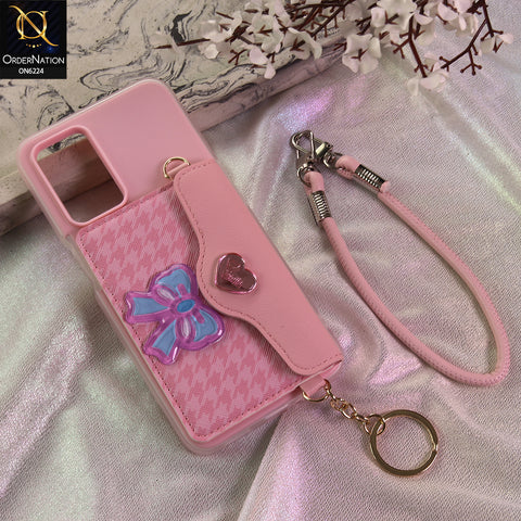 Oppo A54 4G Cover - Light Pink - New & Luxury Elegant Phone Case with Wallet Pocket & Shoulder Strap