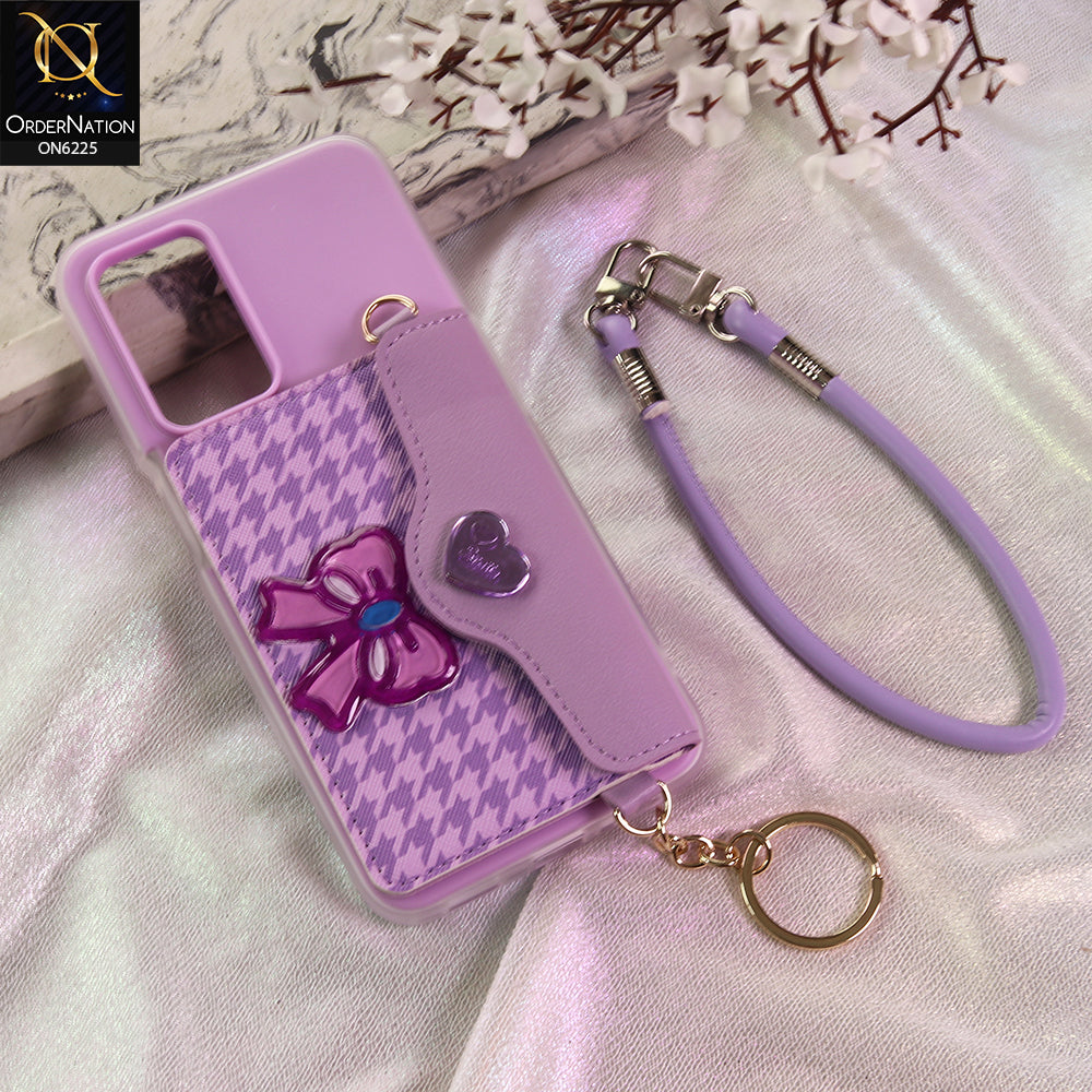 Oppo A54 4G Cover - Purple - New & Luxury Elegant Phone Case with Wallet Pocket & Shoulder Strap