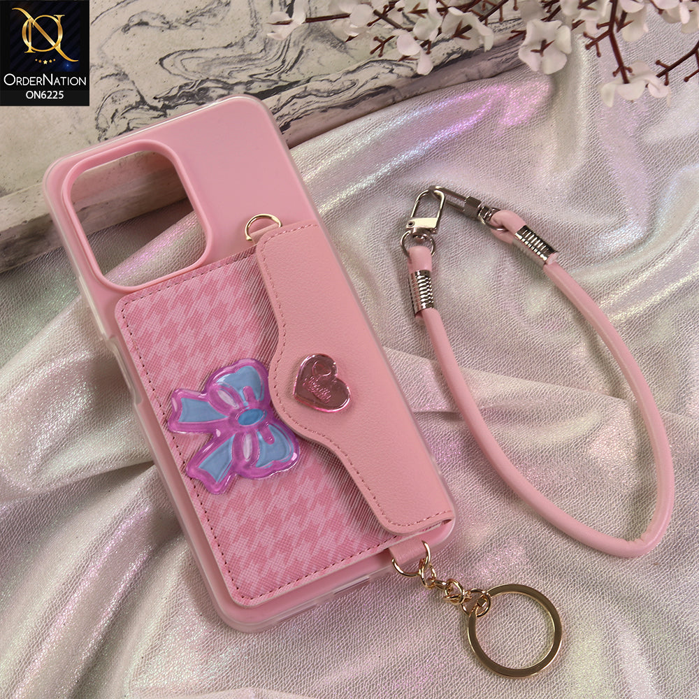 Xiaomi Poco C65 Cover - Light Pink - New & Luxury Elegant Phone Case with Wallet Pocket & Shoulder Strap