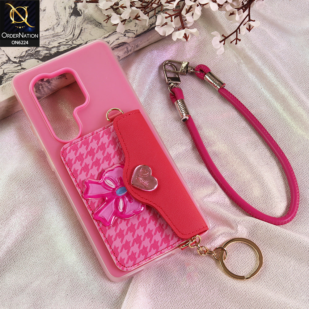 Samsung Galaxy S25 Ultra Cover - Dark Pink - New & Luxury Elegant Phone Case with Wallet Pocket & Shoulder Strap