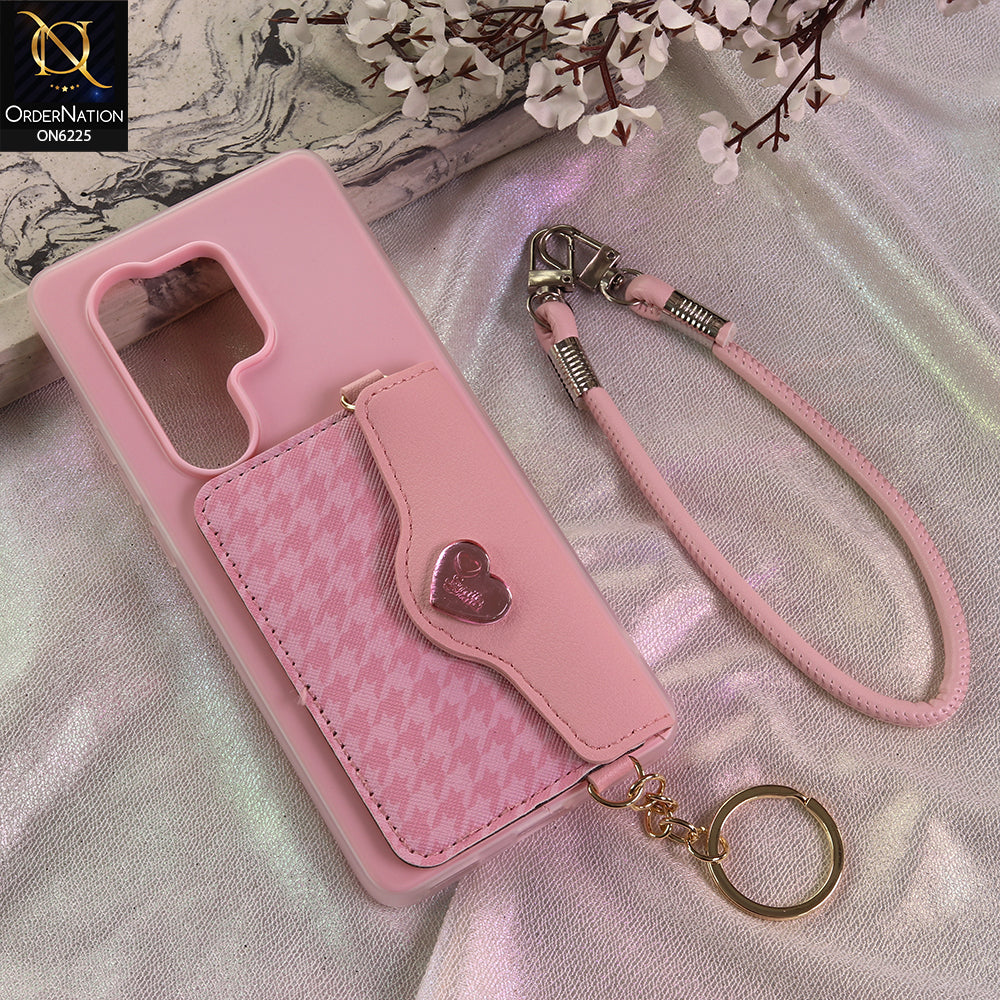 Samsung Galaxy S25 Ultra Cover - Light Pink - New & Luxury Elegant Phone Case with Wallet Pocket & Shoulder Strap
