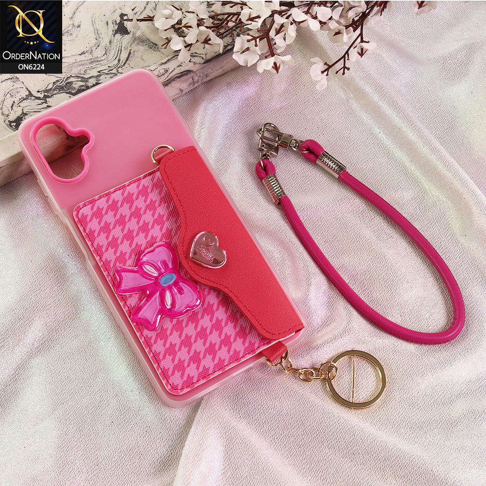 Samsung Galaxy A06 Cover - Dark Pink - New & Luxury Elegant Phone Case with Wallet Pocket & Shoulder Strap