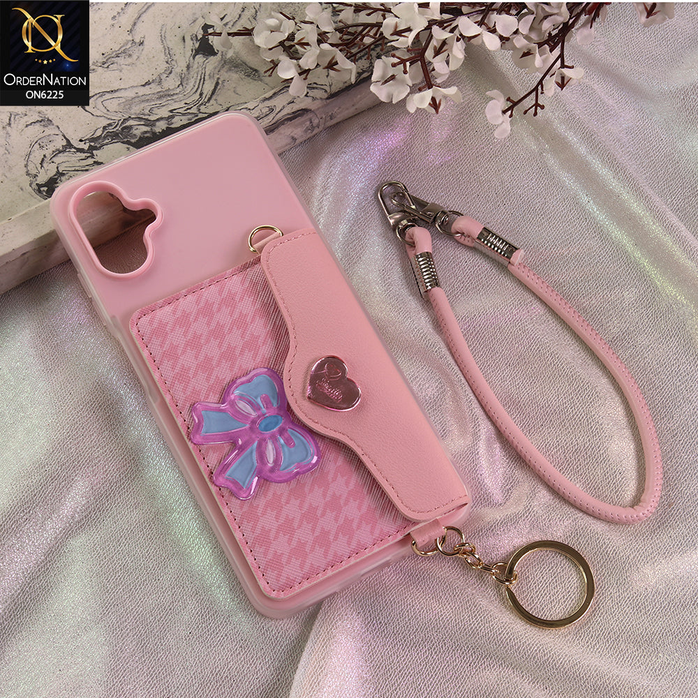 Samsung Galaxy A06 Cover - Light Pink - New & Luxury Elegant Phone Case with Wallet Pocket & Shoulder Strap