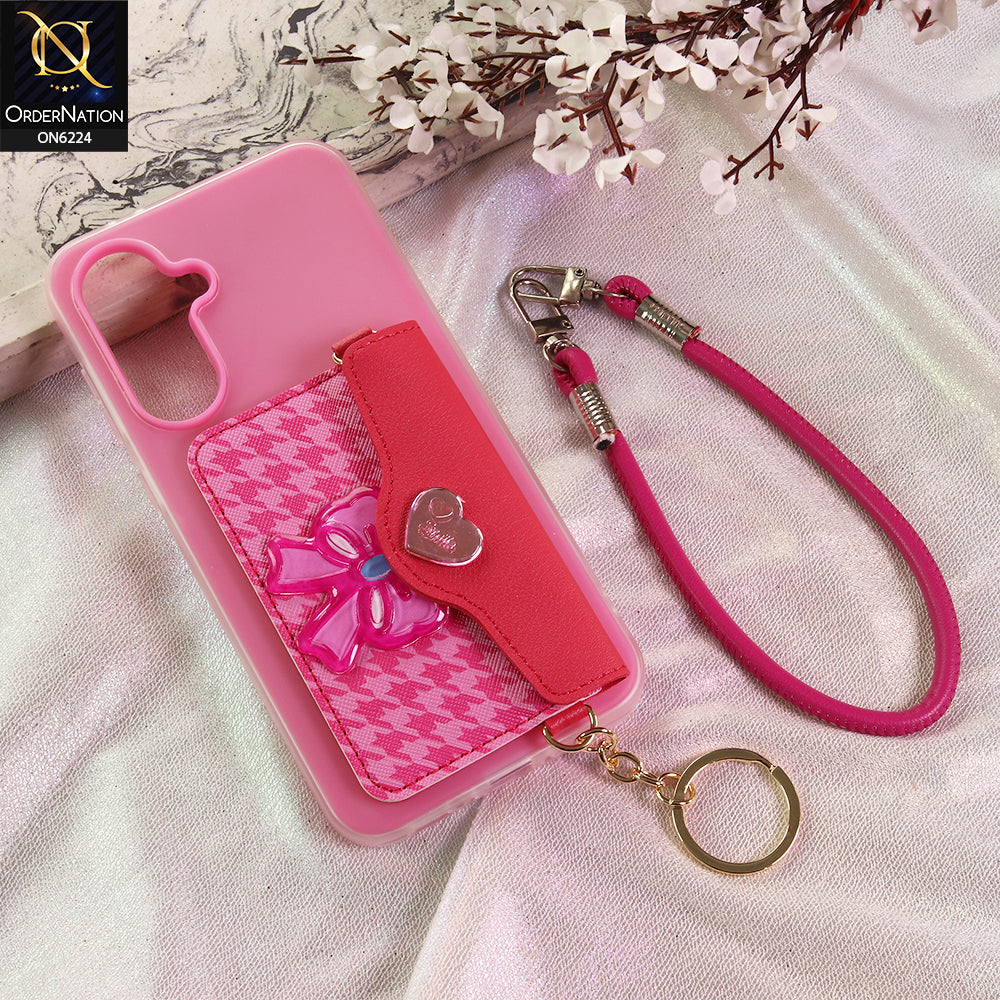 Samsung Galaxy A16 5G Cover - Dark Pink - New & Luxury Elegant Phone Case with Wallet Pocket & Shoulder Strap