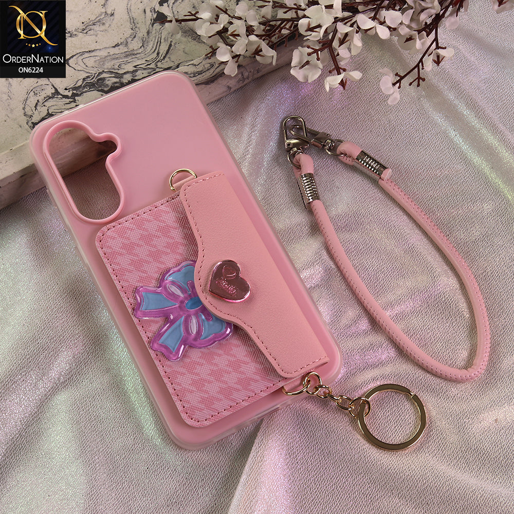 Samsung Galaxy M17 Cover - Light Pink - New & Luxury Elegant Phone Case with Wallet Pocket & Shoulder Strap