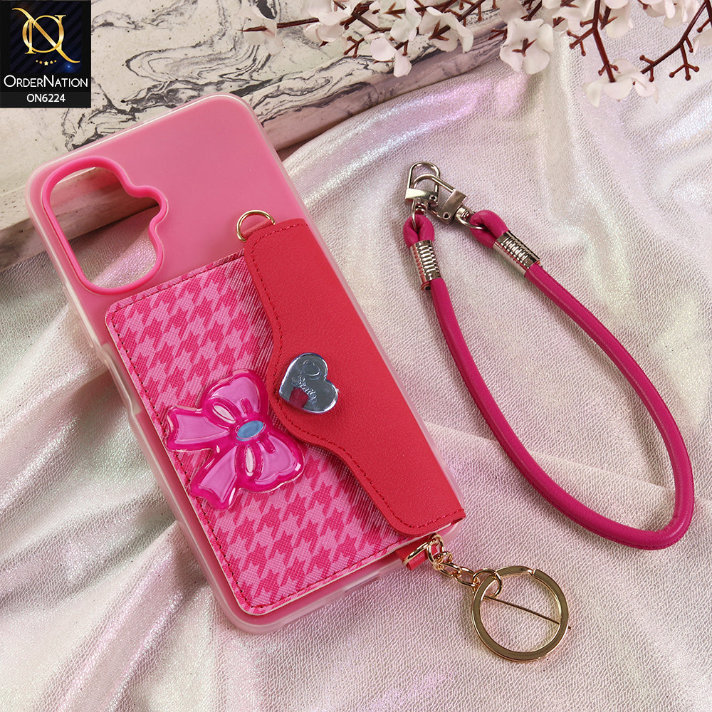 Infinix Smart 10 Cover - Dark Pink - New & Luxury Elegant Phone Case with Wallet Pocket & Shoulder Strap
