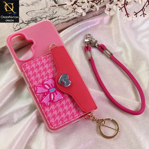 Infinix Smart 10 Cover - Dark Pink - New & Luxury Elegant Phone Case with Wallet Pocket & Shoulder Strap