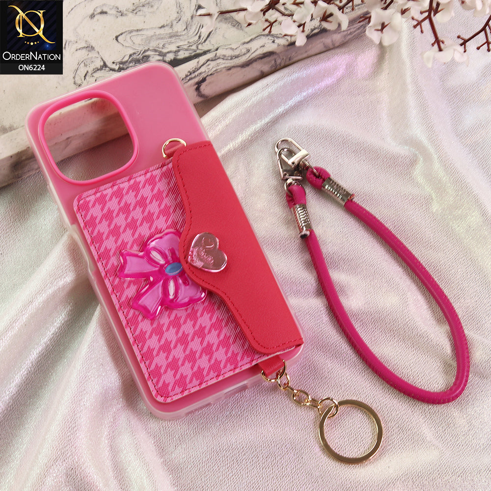 Tecno Spark 40C Cover - Dark Pink - New & Luxury Elegant Phone Case with Wallet Pocket & Shoulder Strap