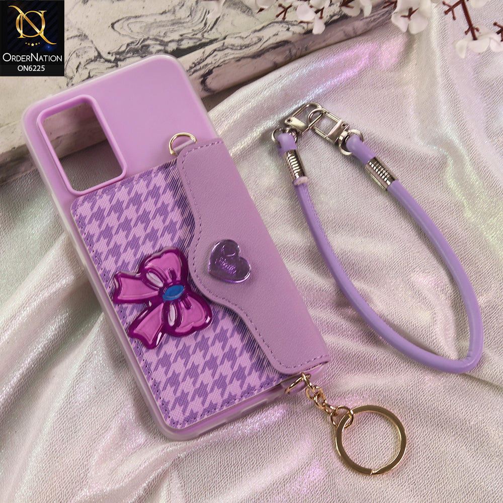 Vivo V21e Cover - Purple - New & Luxury Elegant Phone Case with Wallet Pocket & Shoulder Strap