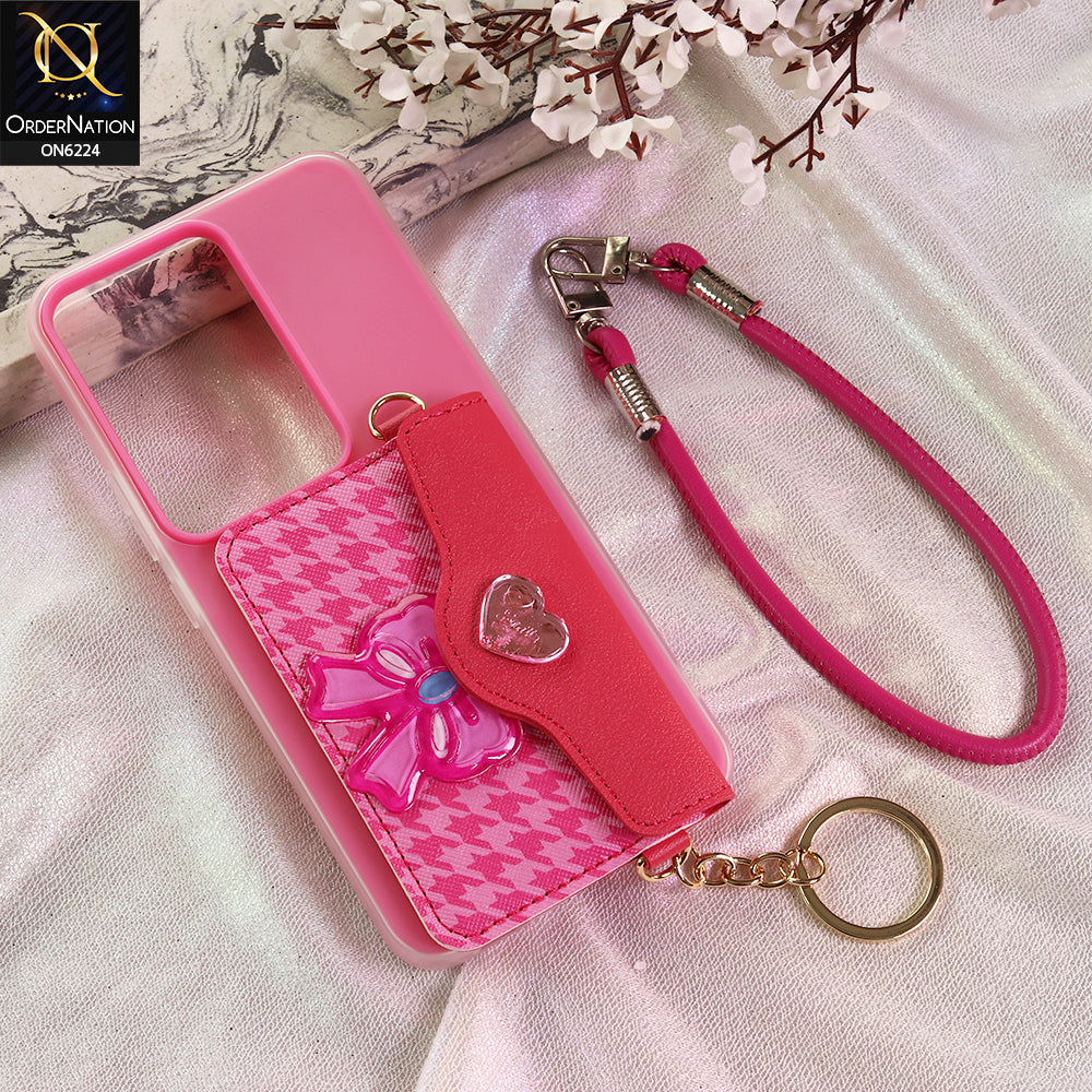 Vivo V30 Lite 4G Cover - Dark Pink - New & Luxury Elegant Phone Case with Wallet Pocket & Shoulder Strap