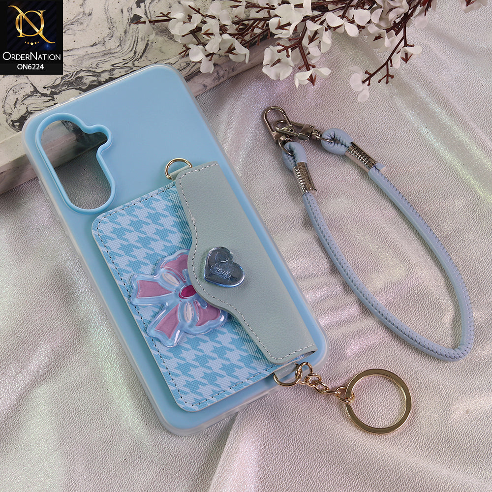Vivo Y18 Cover - Blue - New & Luxury Elegant Phone Case with Wallet Pocket & Shoulder Strap