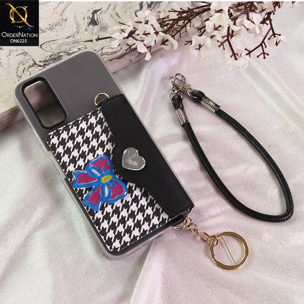 Vivo Y12a Cover - Black - New & Luxury Elegant Phone Case with Wallet Pocket & Shoulder Strap