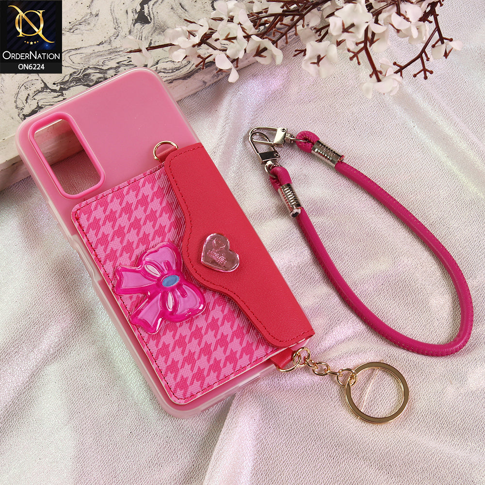 Vivo Y11s Cover - Dark Pink - New & Luxury Elegant Phone Case with Wallet Pocket & Shoulder Strap