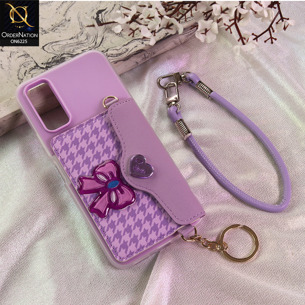 Vivo Y20T Cover - Purple - New & Luxury Elegant Phone Case with Wallet Pocket & Shoulder Strap