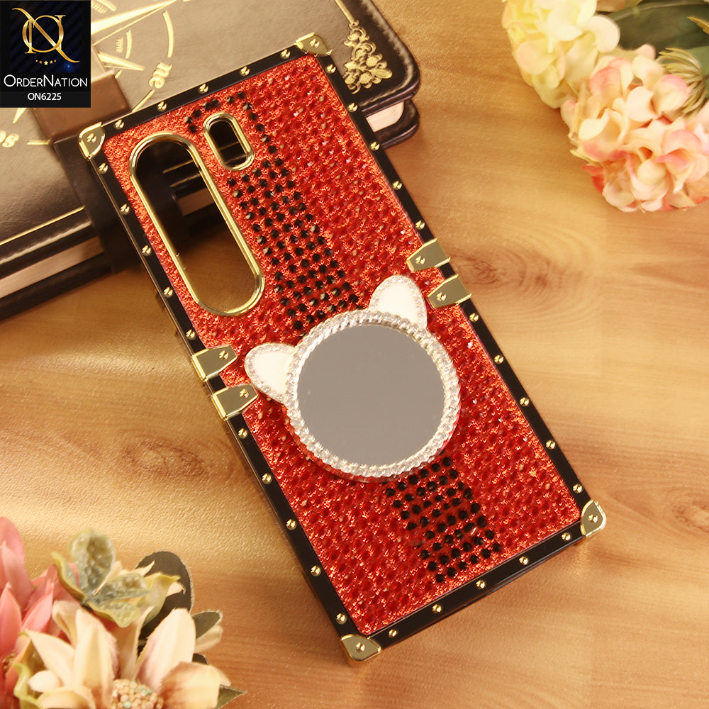 Tecno Camon 40 Pro Cover -  Red - New Glamorous Bling Phone Cover with Crystal Animal Design Ring Holder