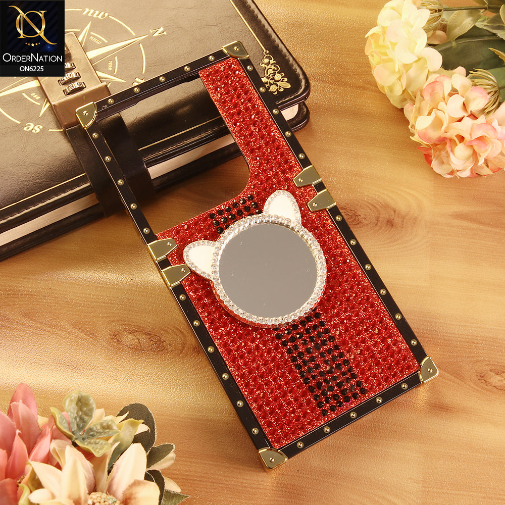 Infinix Hot 40 Cover -  Red - New Glamorous Bling Phone Cover with Crystal Animal Design Ring Holder