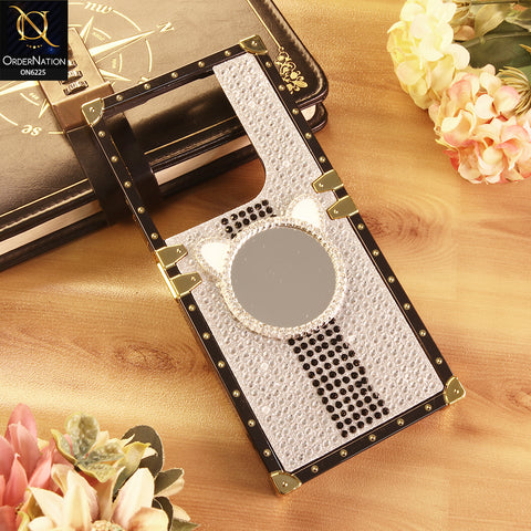 Infinix Hot 40 Cover -  White - New Glamorous Bling Phone Cover with Crystal Animal Design Ring Holder