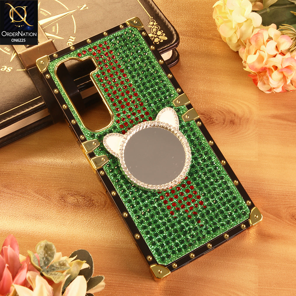 Infinix Hot 60 Pro Cover -  Green - New Glamorous Bling Phone Cover with Crystal Animal Design Ring Holder