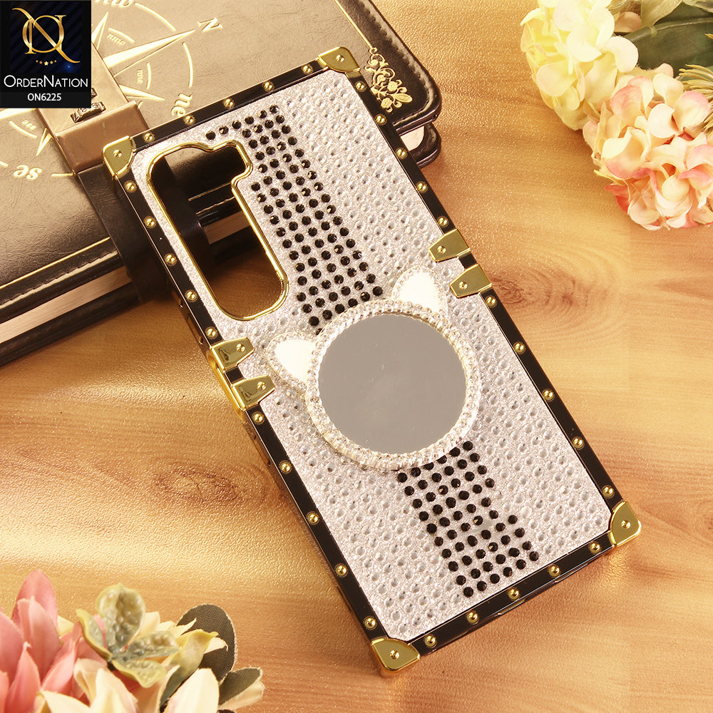 Infinix Hot 60 Cover -  White - New Glamorous Bling Phone Cover with Crystal Animal Design Ring Holder