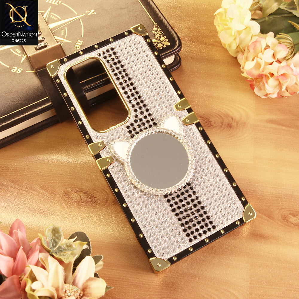 Infinix Hot 60 Pro Plus Cover -  White - New Glamorous Bling Phone Cover with Crystal Animal Design Ring Holder