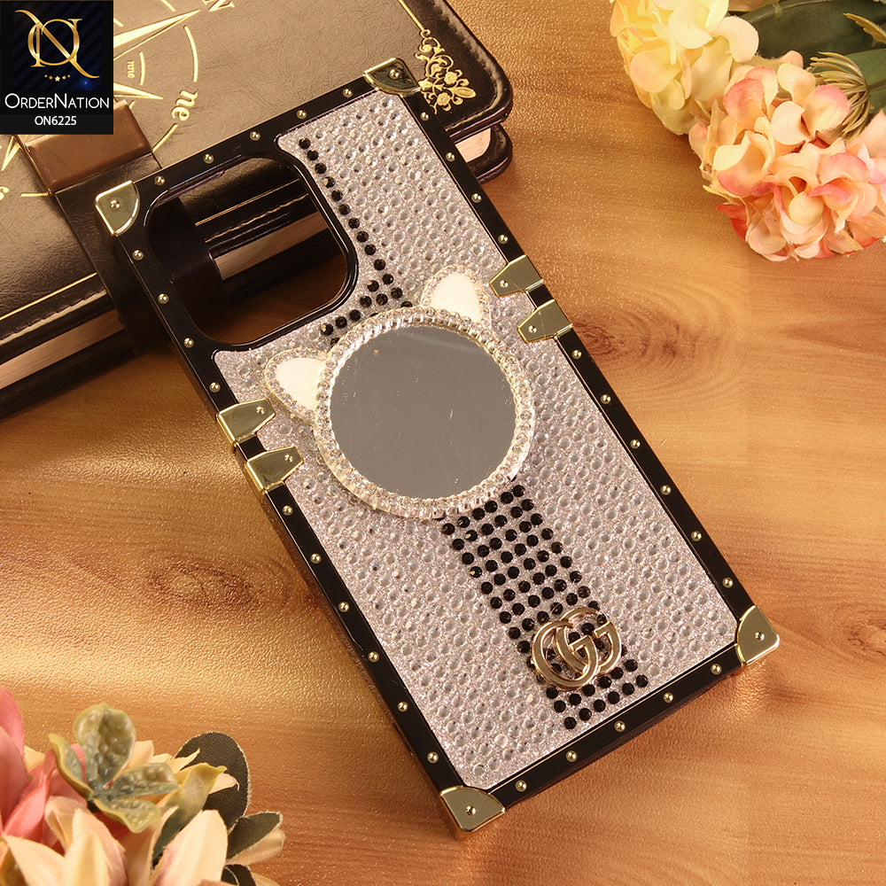iPhone 14 Pro Max Cover -  White - New Glamorous Bling Phone Cover with Crystal Animal Design Ring Holder